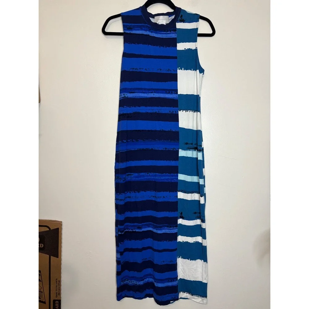 Corey Lynn Calter Blue Stripe Sleeveless Midi‎ Dress Small Made in USA Stretch